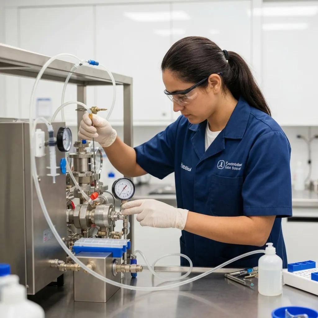 A certified technician meticulously conducting a backflow test using specialized equipment