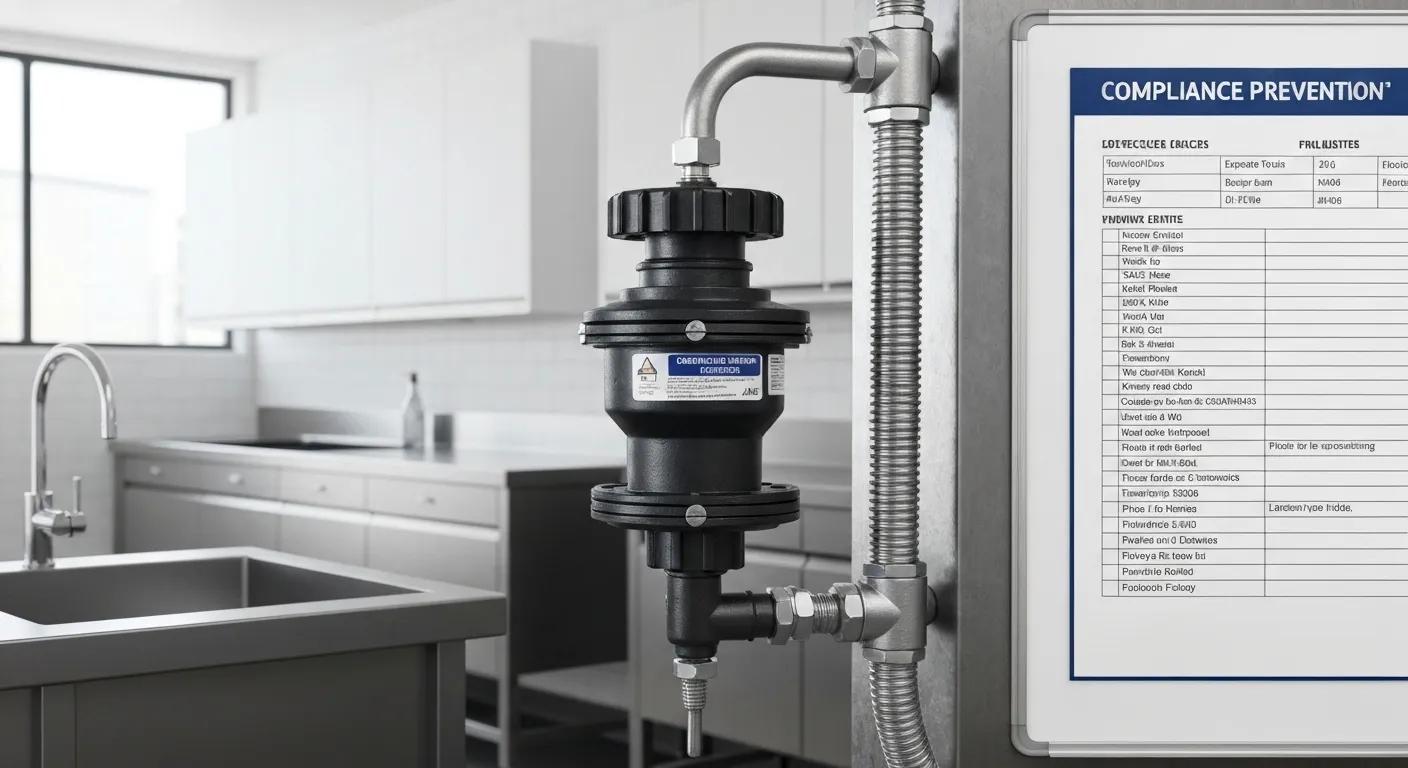 Backflow prevention device with a compliance checklist in a commercial setting