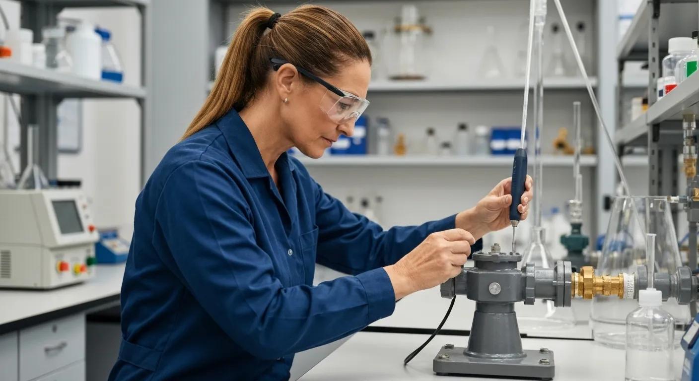 Certified backflow tester performing annual testing on a prevention device